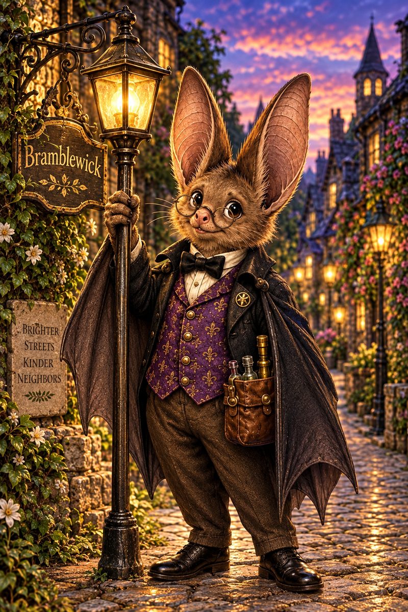 Lucien Ebonwing, Bramblewick’s brown long-eared bat lantern-lighter
