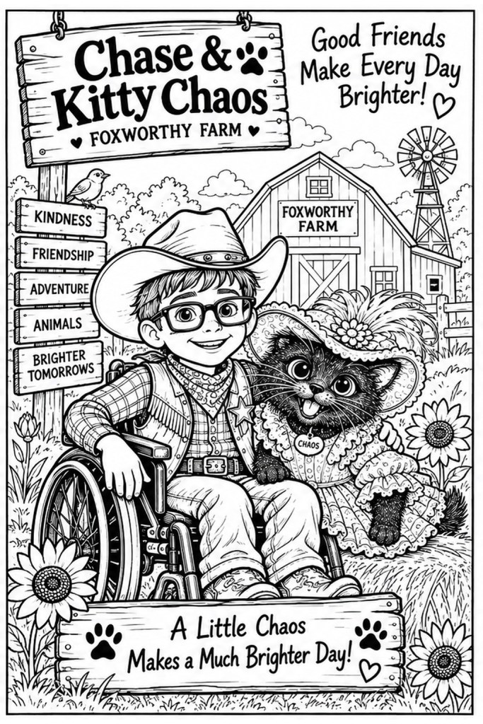 Chase and Kitty Chaos coloring page at Foxworthy Farm