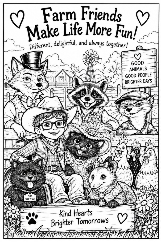 Chase and Kitty Chaos farm friends coloring page