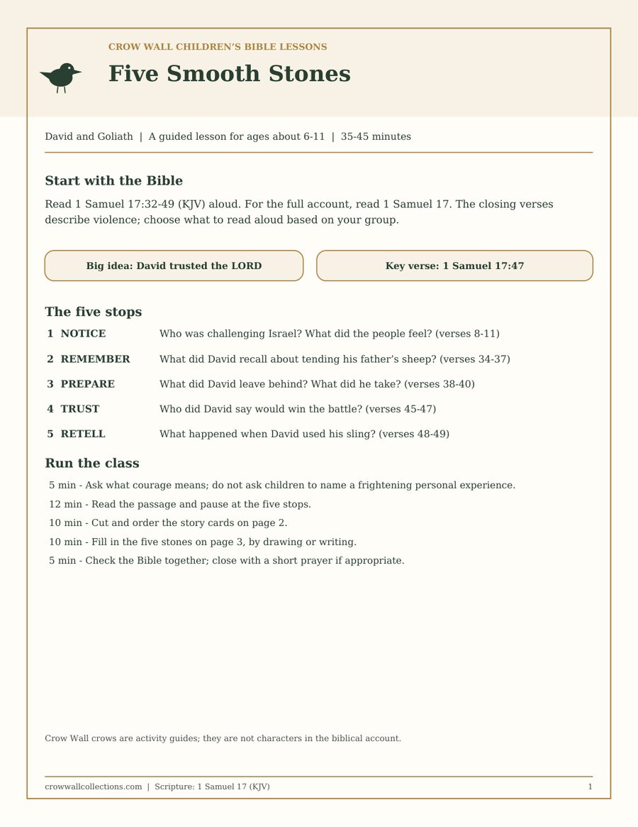 Preview of David and Goliath Five Smooth Stones lesson