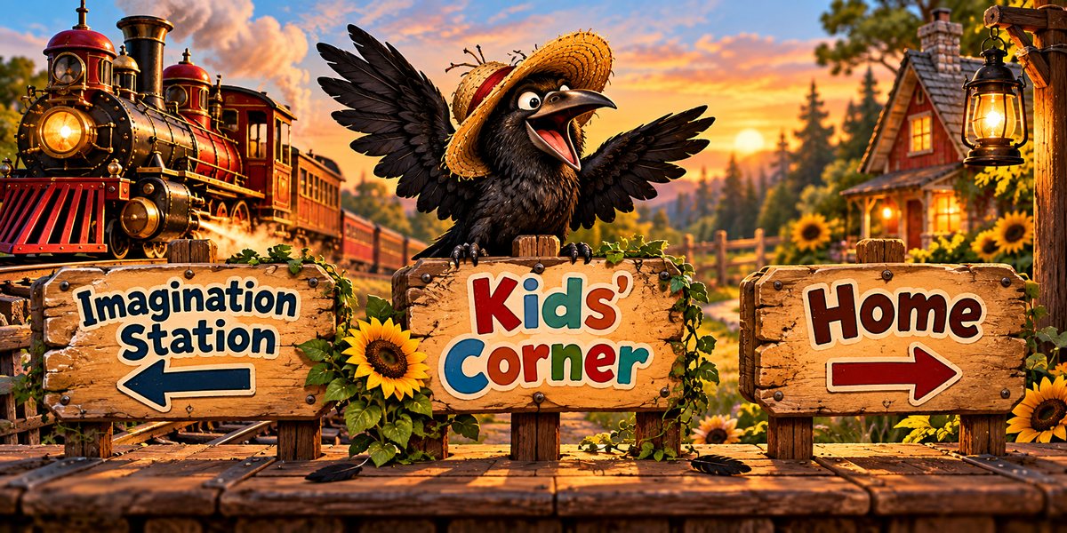 Crow Wall navigation to Imagination Station, Kids’ Corner, and Home