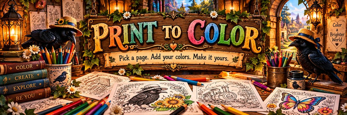 Print to Color at Crow Wall — pick a page, add your colors, and make it yours.