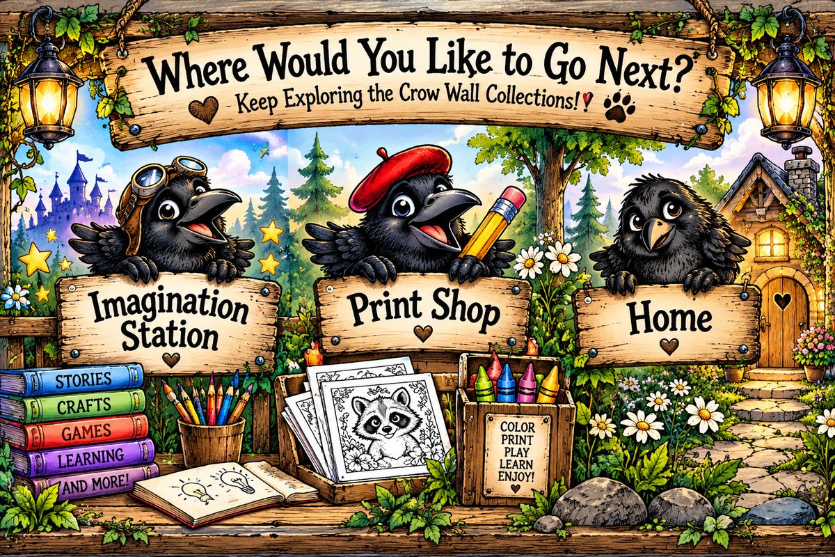 Crow Wall navigation to Imagination Station, Print Shop, and Home.