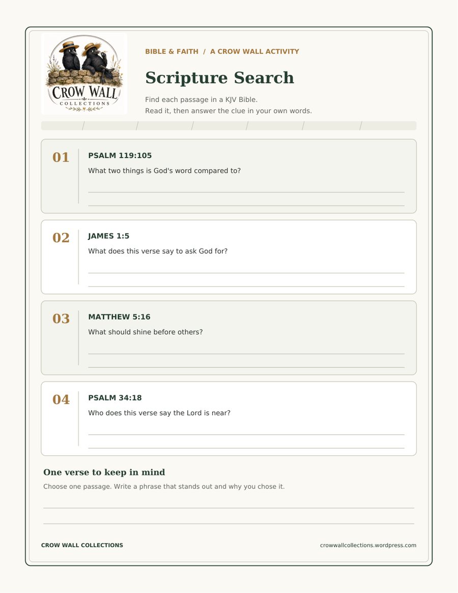 Preview of the Crow Wall Scripture Search printable activity