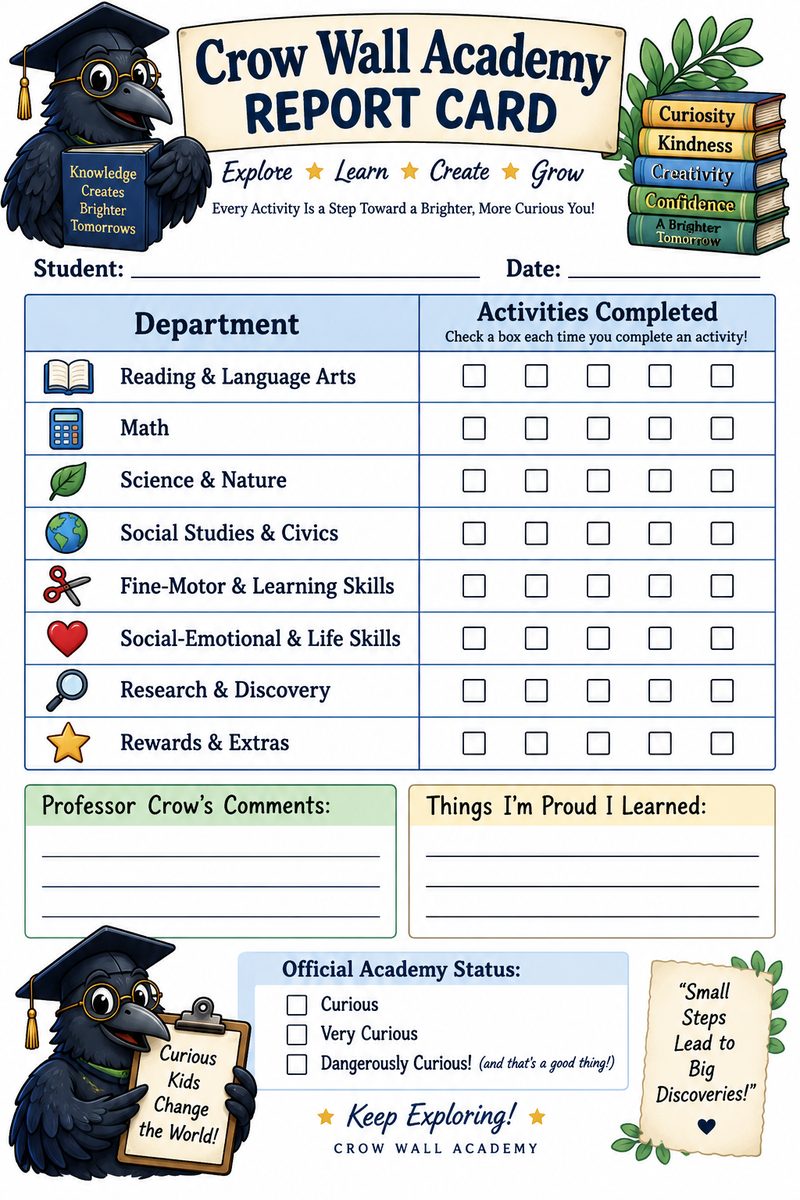 Crow Wall Academy Report Card printable activity tracker