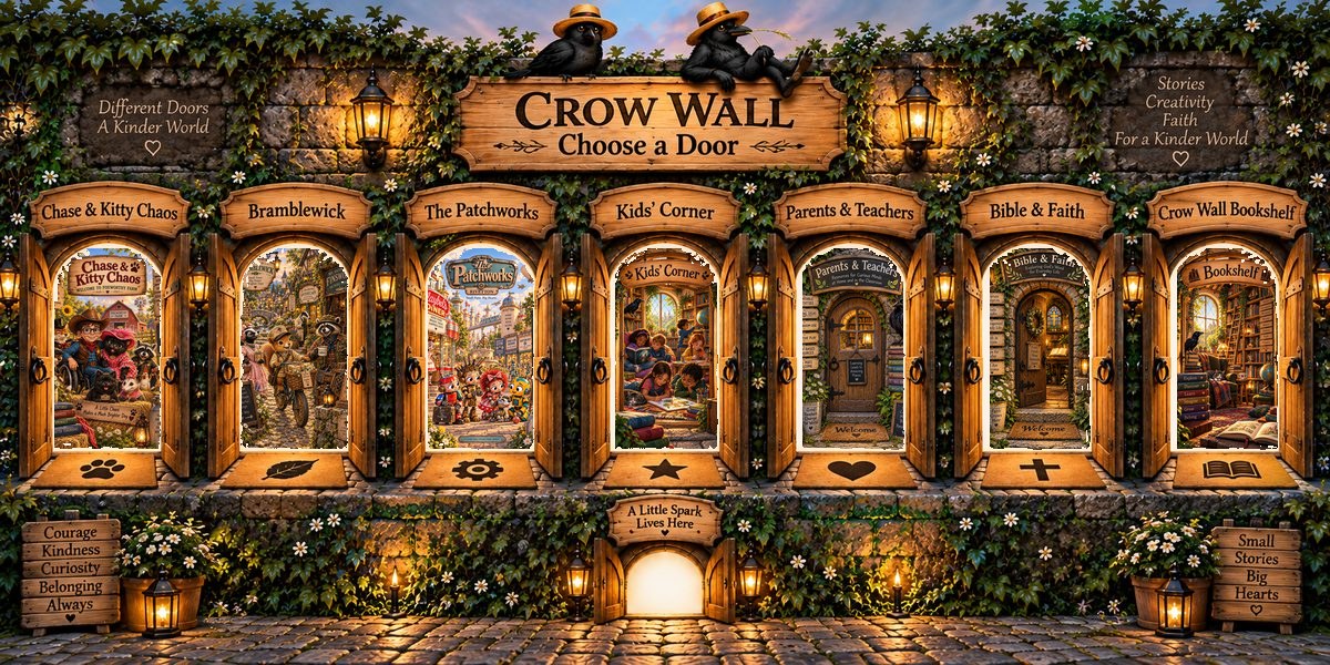 Crow Wall with seven illustrated doorways