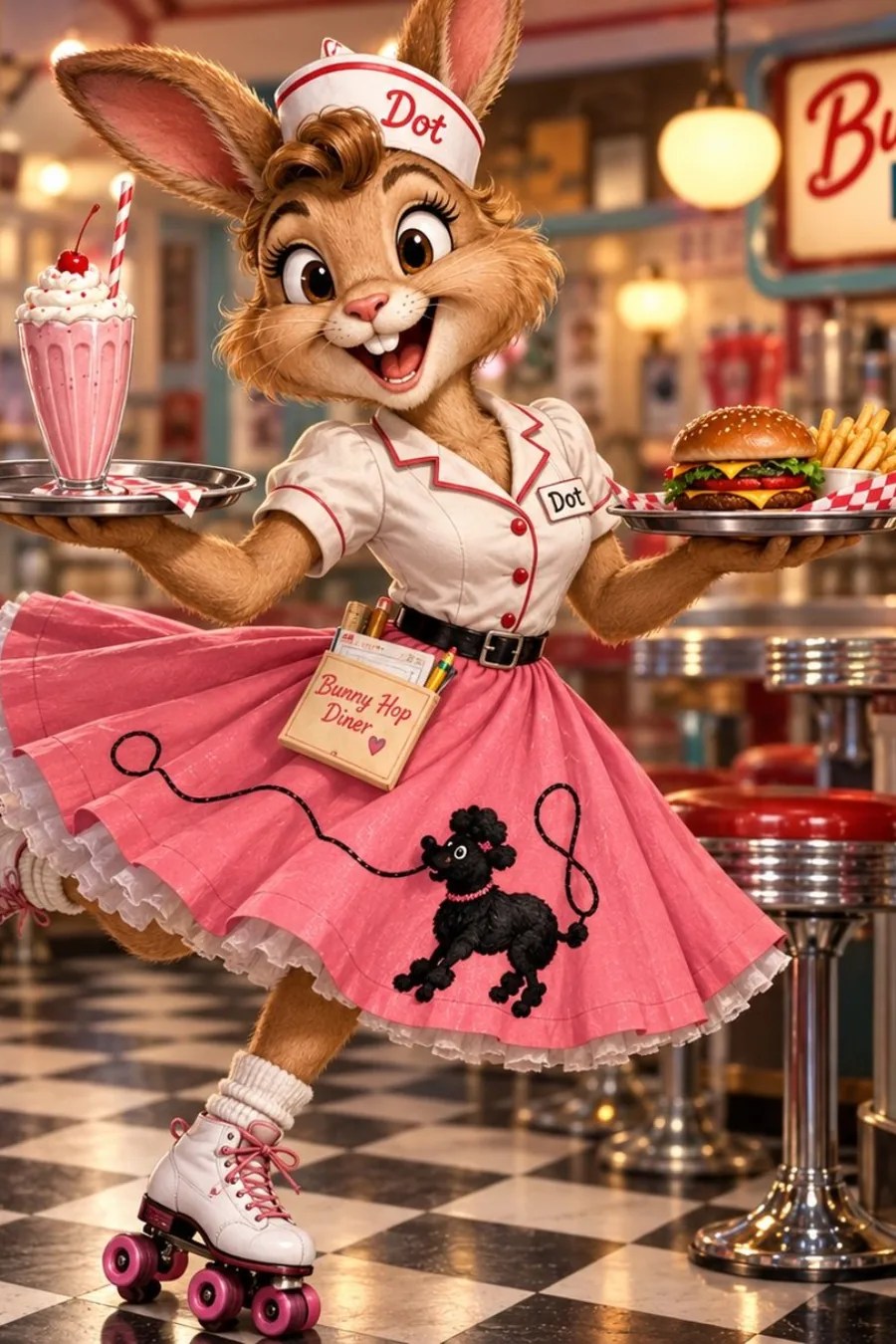 Dorothy Dot Zomo, Bramblewick’s roller-skating Bunny Hop Diner waitress