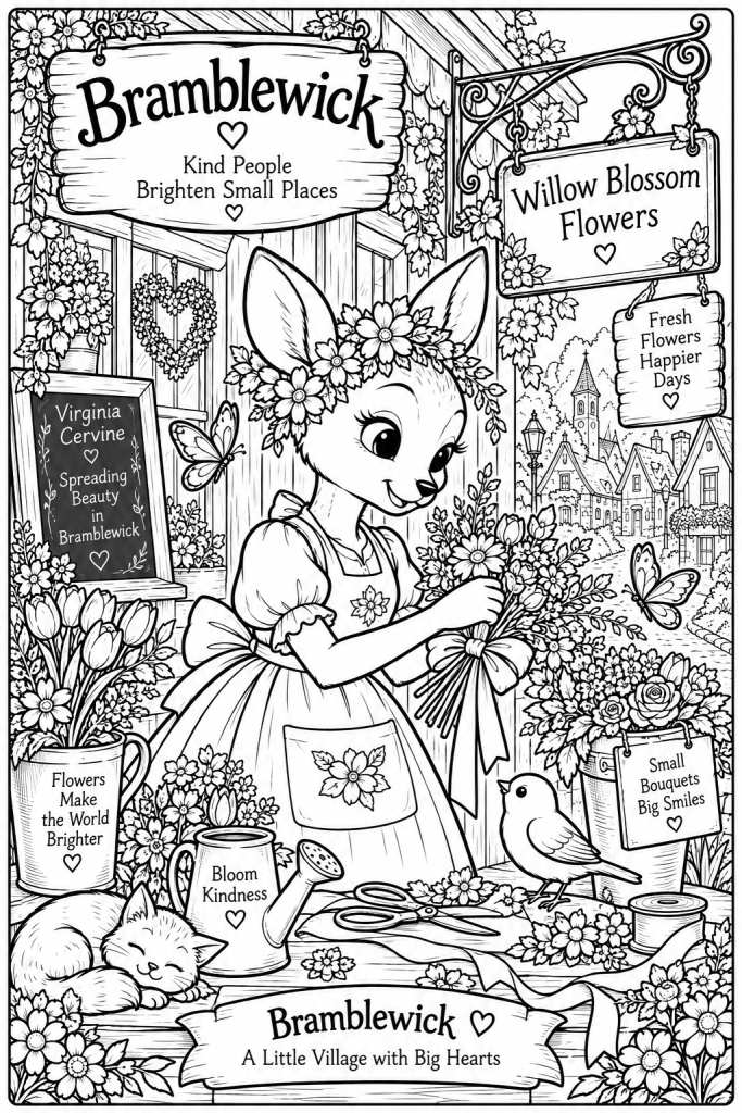 Virginia Cervine Bramblewick coloring page at Willow Blossom Flowers