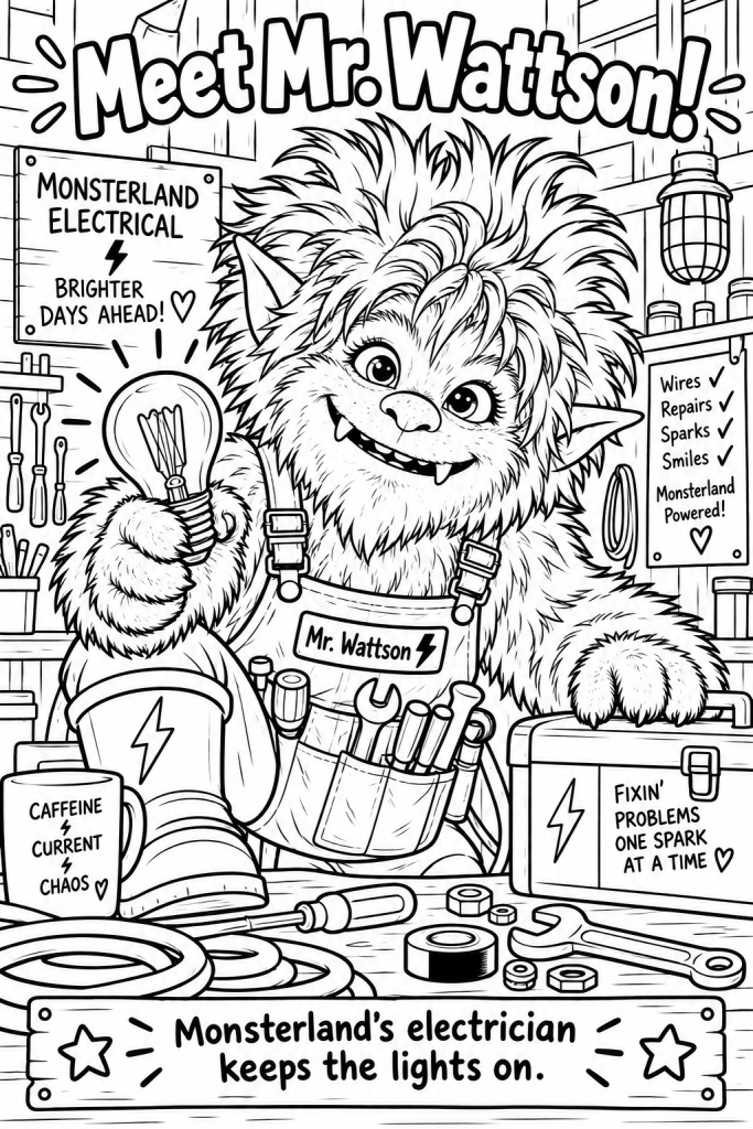 Meet Mr. Wattson Monsterland electrician coloring page