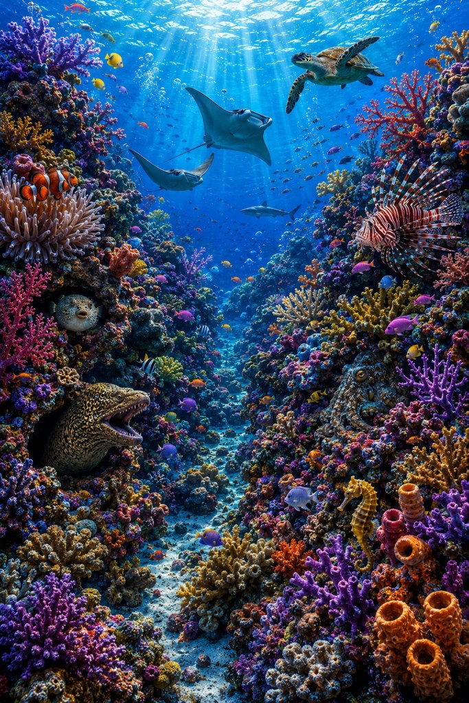 Colorful coral reef Can You Find scene with hidden ocean animals