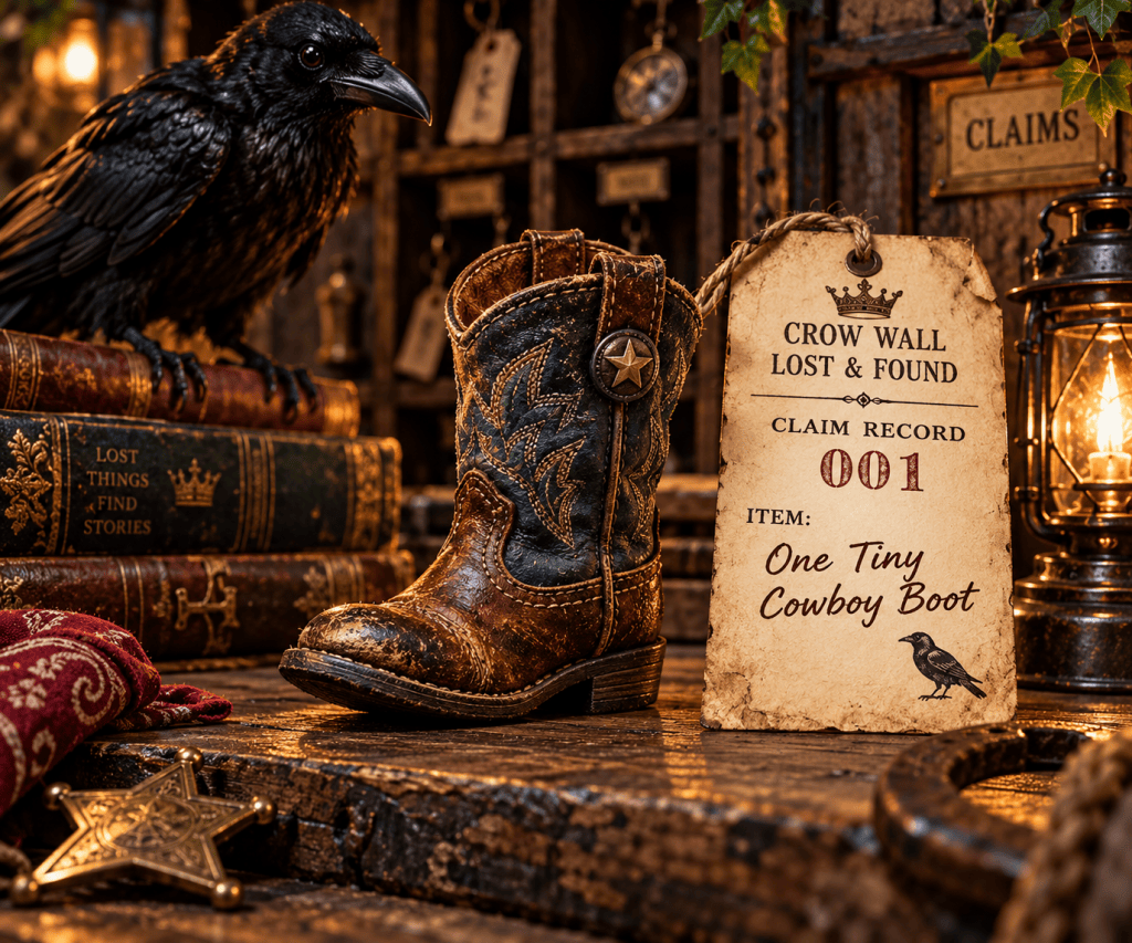 Claim Record 001 — One Tiny Cowboy Boot at the Crow Wall Lost and Found.