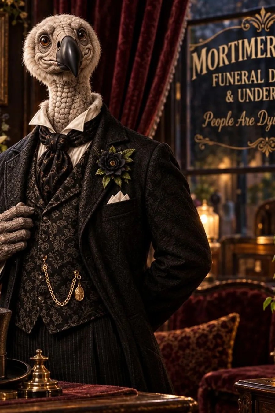Mortimer Graves, Bramblewick’s vulture funeral director and undertaker