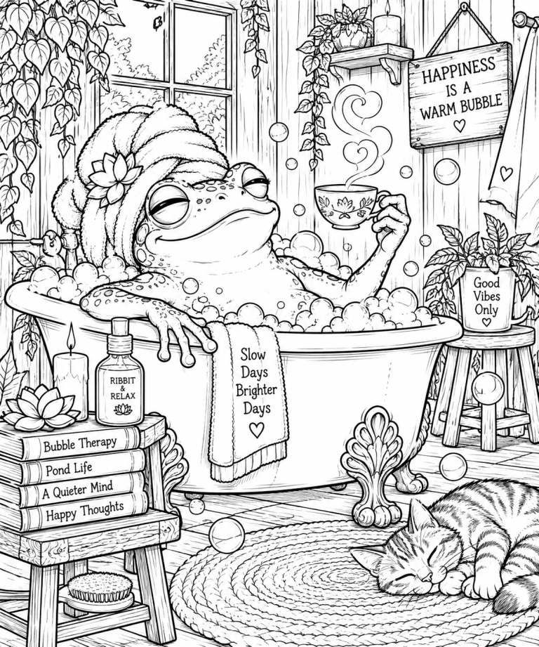 Relaxing Frog coloring page preview