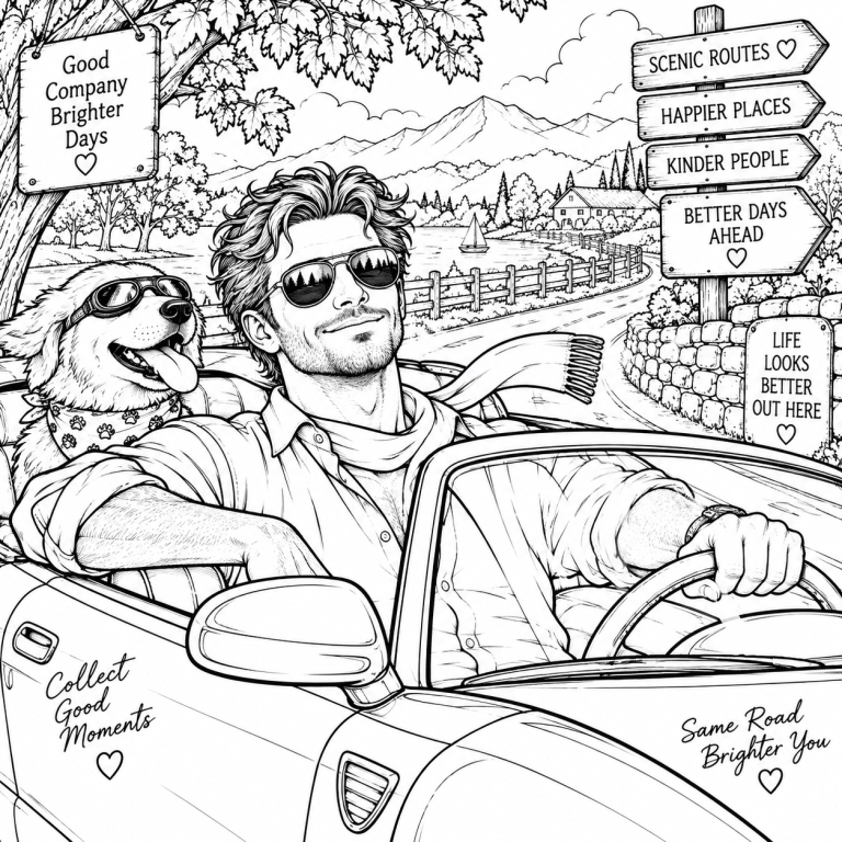 Road Trip with a Dog coloring page preview