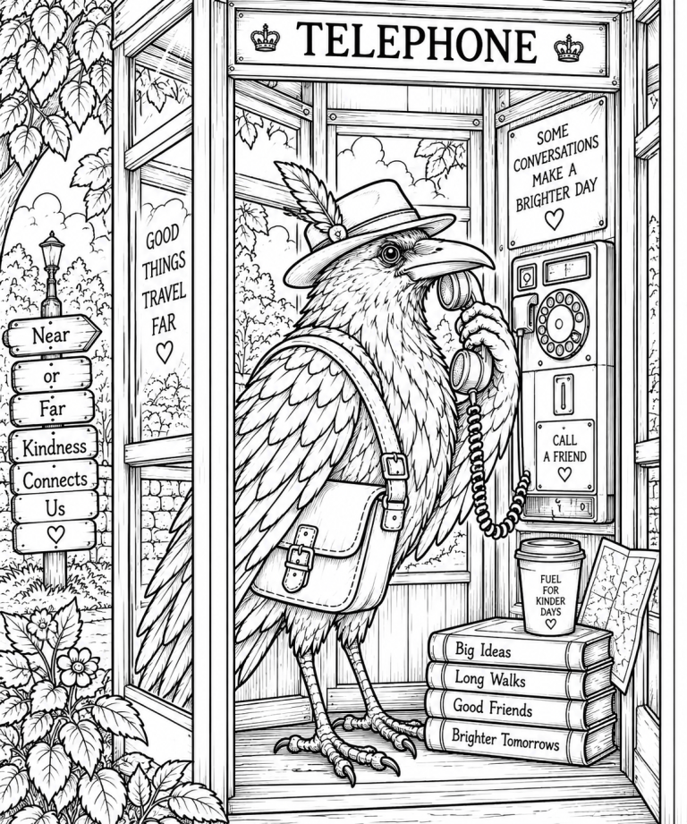 Crow at the Telephone coloring page preview