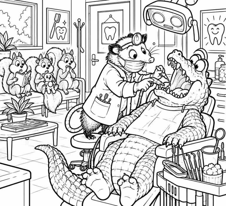 Crocodile at the Dentist coloring page preview