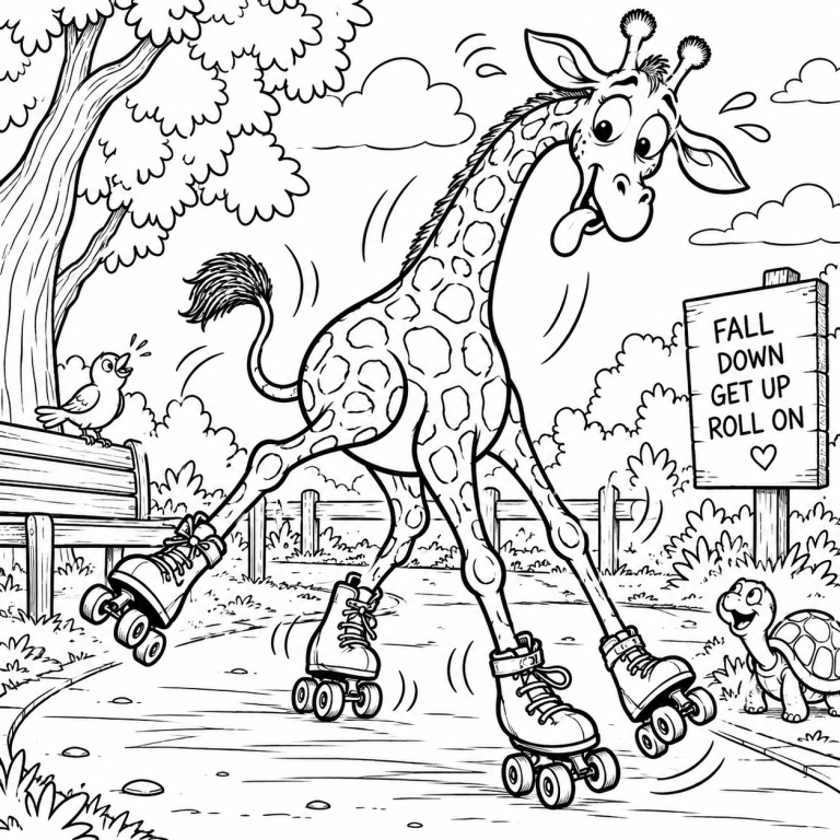 Roller Skating Giraffe coloring page preview
