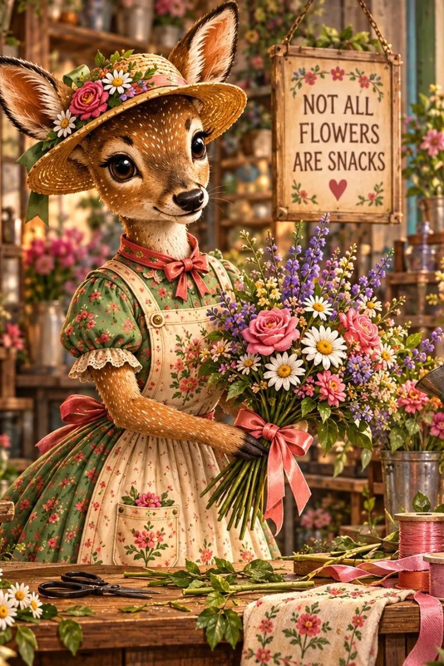 Virginia Cervine, Bramblewick’s deer florist at Willow Blossom Flowers